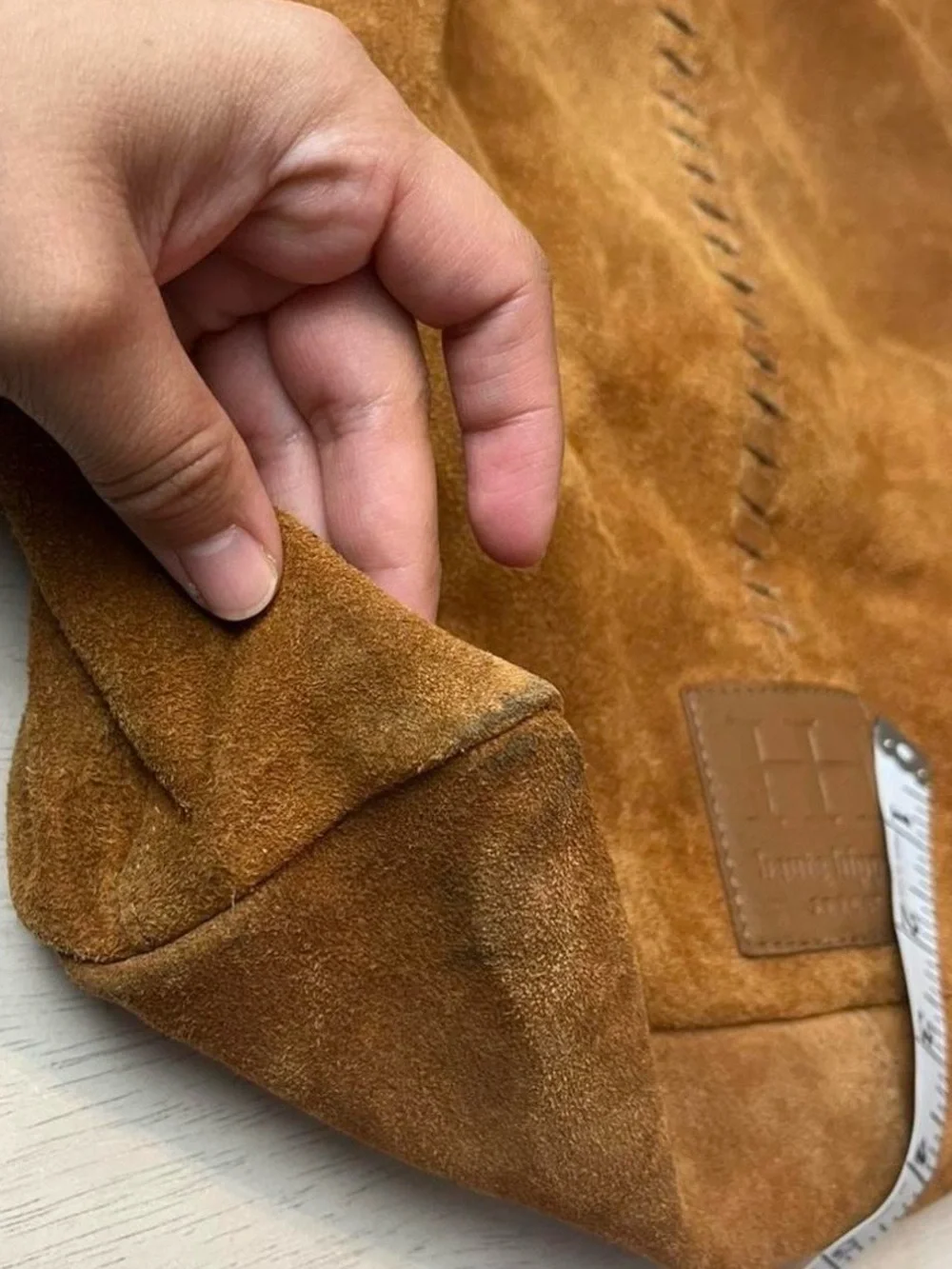 Haute Hippie Brown Suede Messenger Tote with Stitched Detail